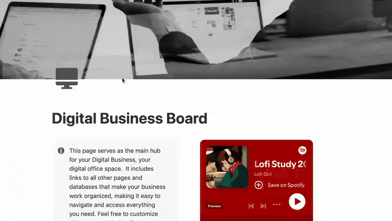 Digital Business Operating System - Notion Board Preview